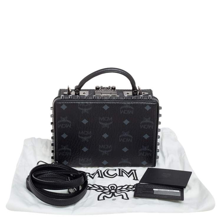 Pre Owned MCM Black Visetos Leather Studded Berlin Box Shoulder Bag