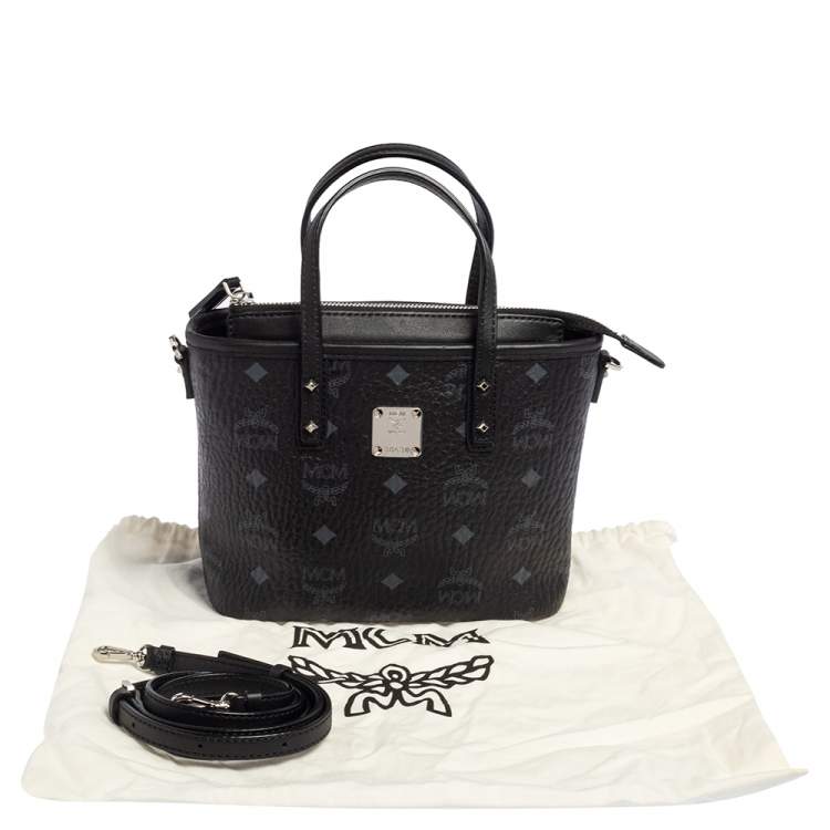 مملوكة مسبقًا MCM Black Visetos Coated Canvas and Leather Mini Anya Zip Tote