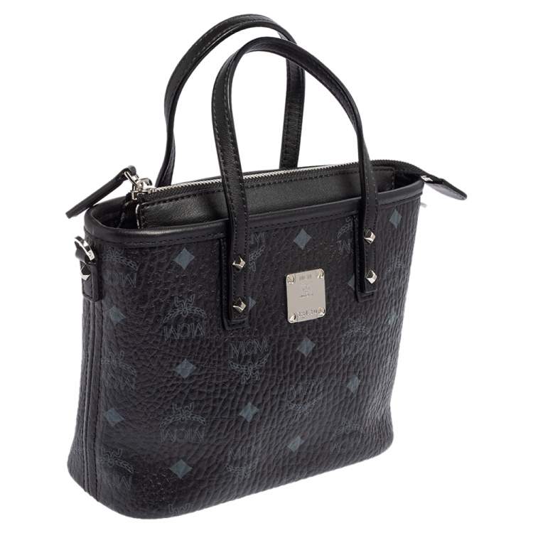 مملوكة مسبقًا MCM Black Visetos Coated Canvas and Leather Mini Anya Zip Tote