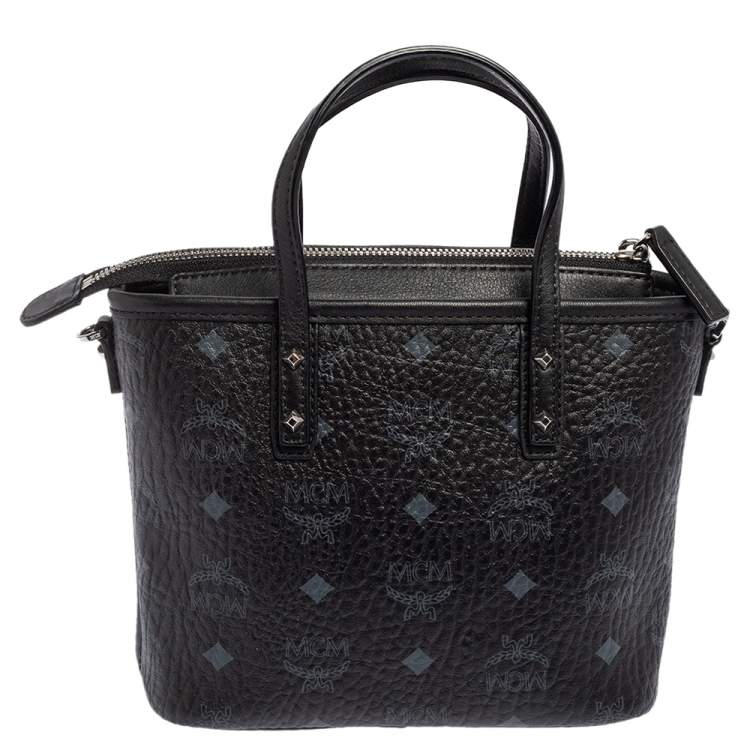 مملوكة مسبقًا MCM Black Visetos Coated Canvas and Leather Mini Anya Zip Tote