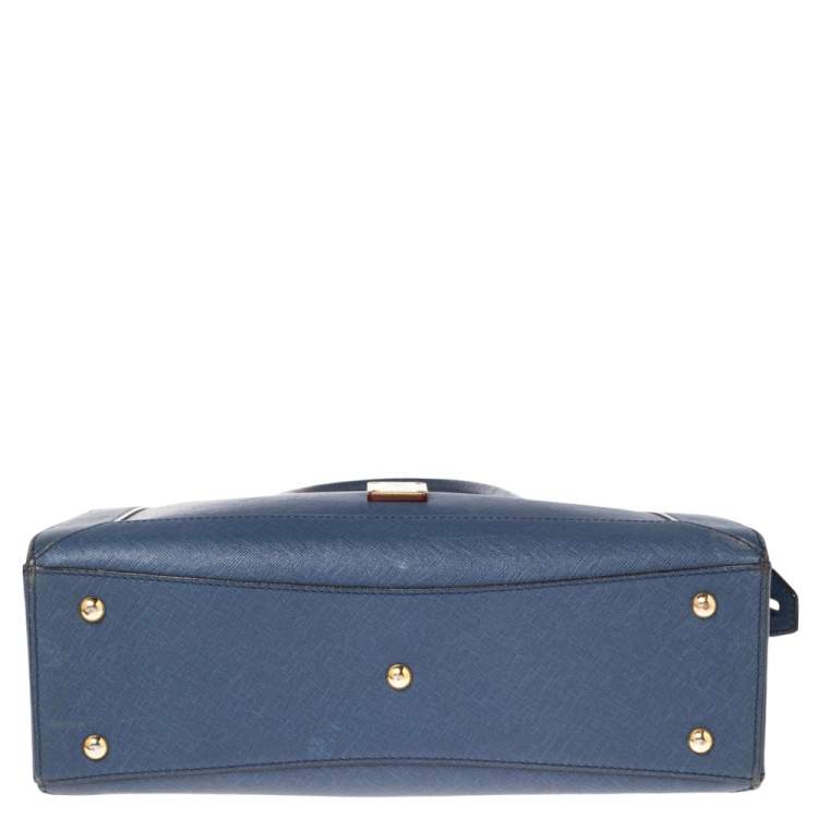 Pre Owned MCM Blue Leather Top Zip Satchel
