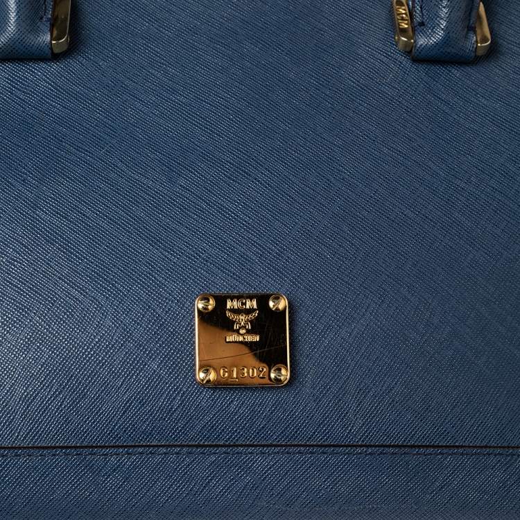 Pre Owned MCM Blue Leather Top Zip Satchel
