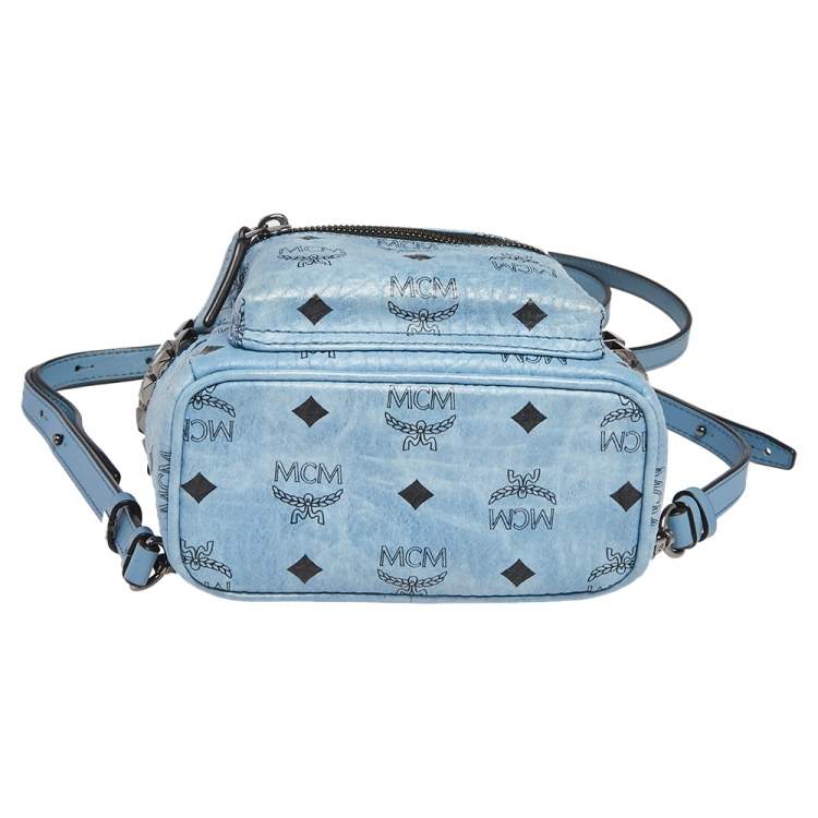 Pre Owned MCM Blue Visetos Coated Canvas and Leather Mini Studded Stark-Bebe Boo Backpack