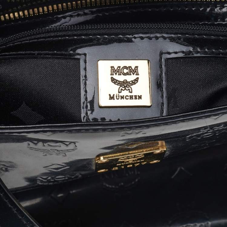 Pre Owned MCM Black Patent Leather Embossed Tote