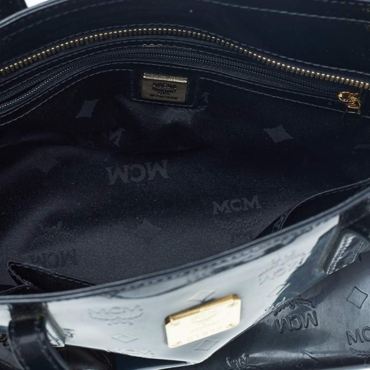 Pre Owned MCM Black Patent Leather Embossed Tote