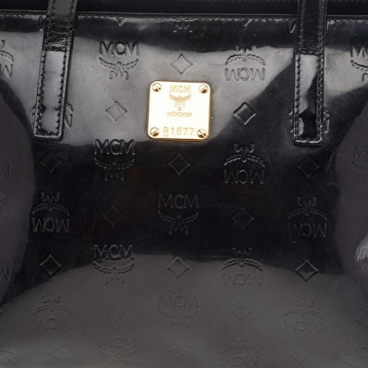 Pre Owned MCM Black Patent Leather Embossed Tote
