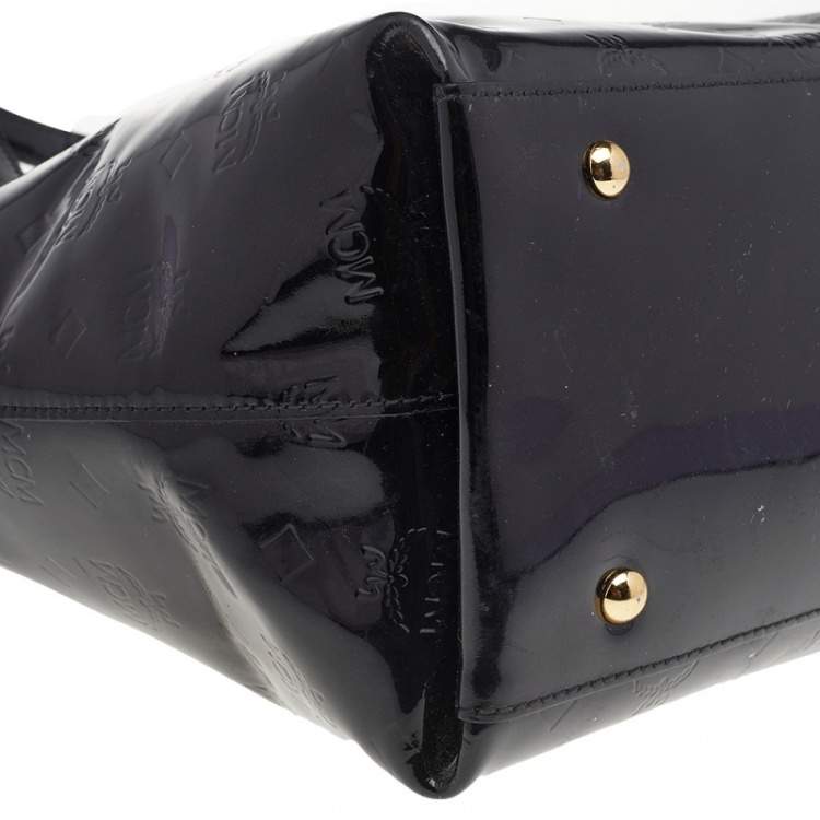 Pre Owned MCM Black Patent Leather Embossed Tote