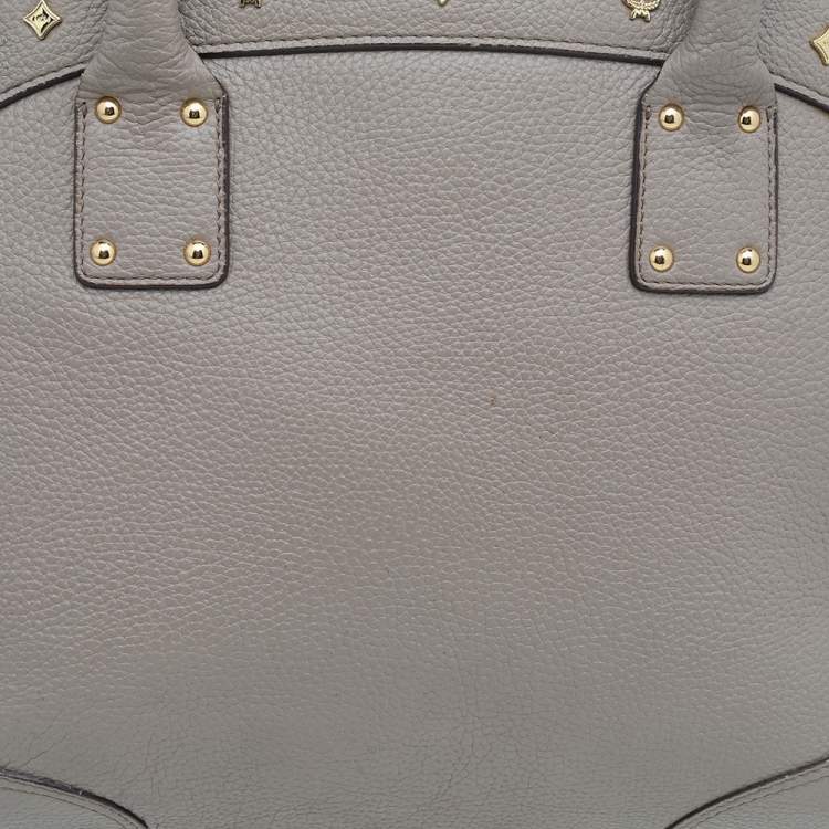 Pre Owned MCM Beige Leather Studded Alma Top Handle Dome Bag