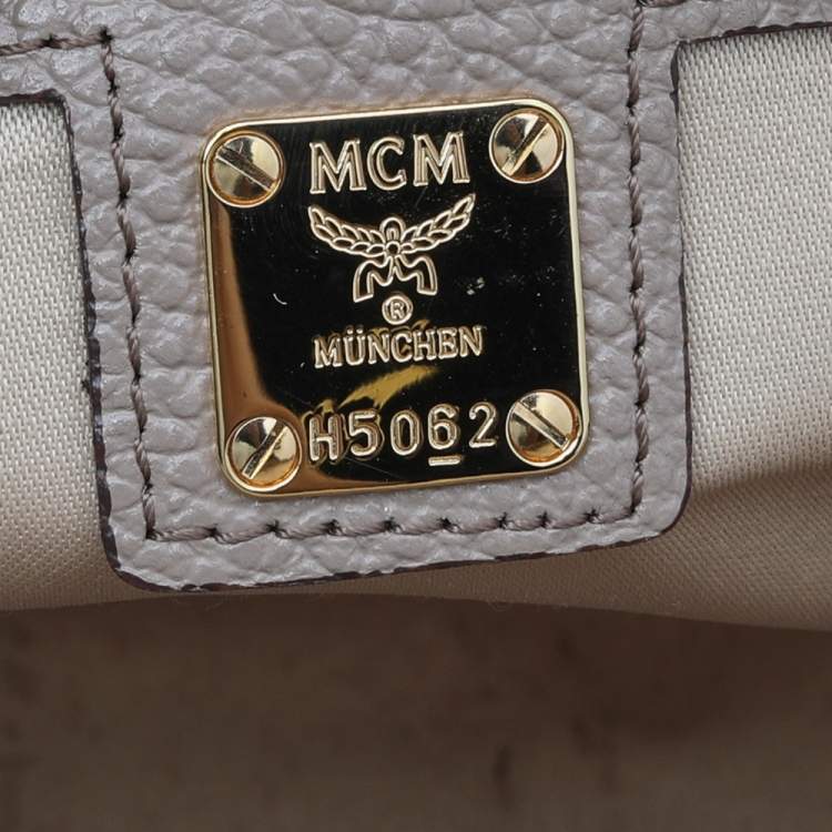 Pre Owned MCM Beige Leather Studded Alma Top Handle Dome Bag