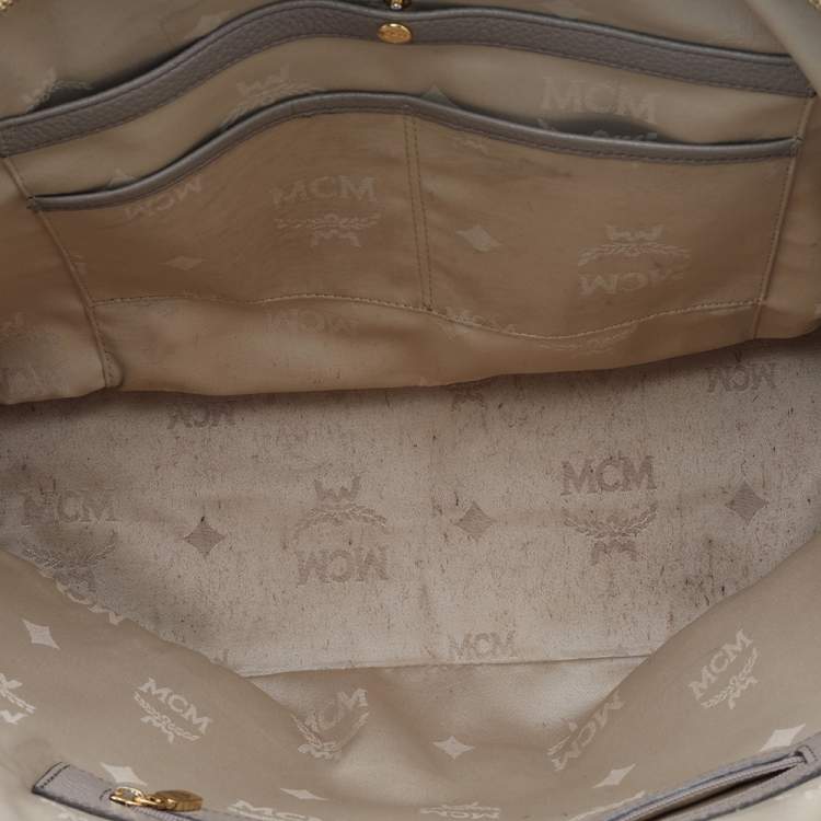 Pre Owned MCM Beige Leather Studded Alma Top Handle Dome Bag