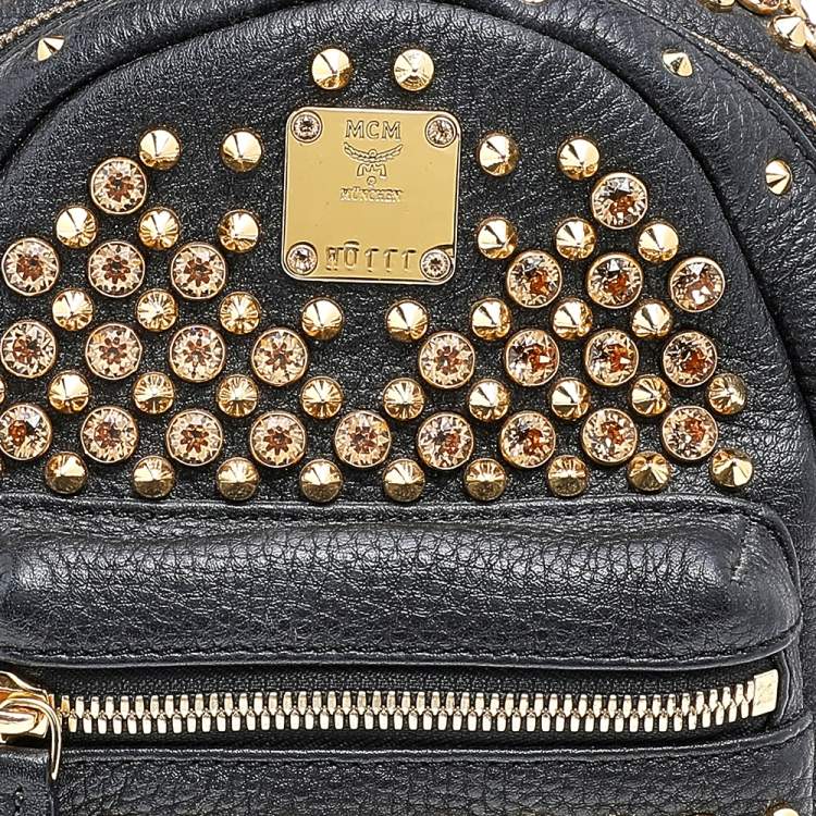 Pre Owned MCM Black Crystal Embellished Leather X Mini Strak Backpack