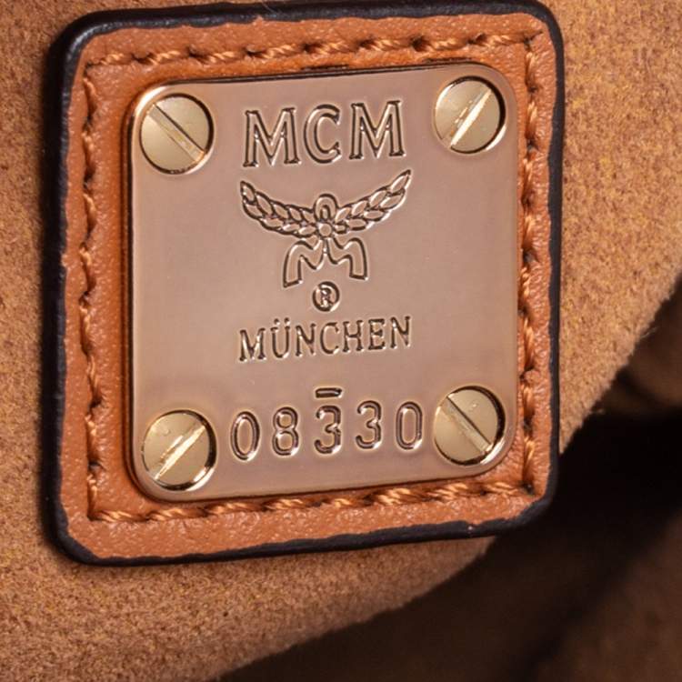 Pre Owned MCM Cognac Visetos Coated Canvas Heritage Drawstring Bucket Bag