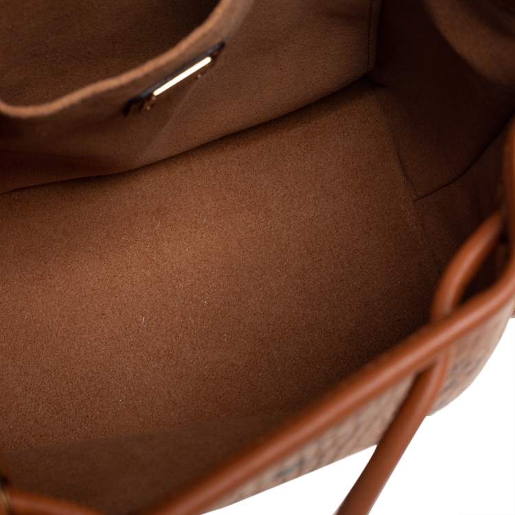 Pre Owned MCM Cognac Visetos Coated Canvas Heritage Drawstring Bucket Bag