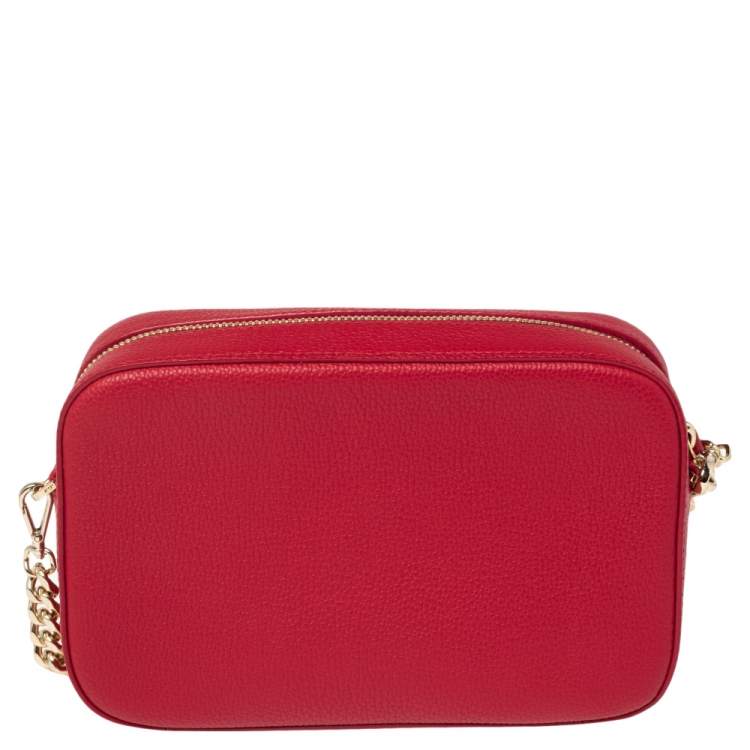 Pre Owned MCM Red Leather Chanswell Studded Camera Bag