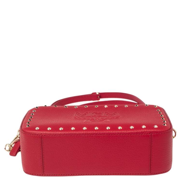 Pre Owned MCM Red Leather Chanswell Studded Camera Bag