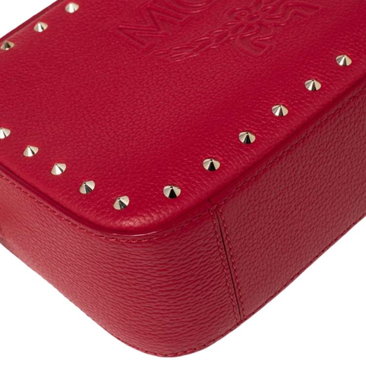 Pre Owned MCM Red Leather Chanswell Studded Camera Bag