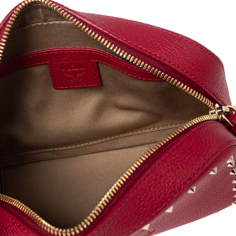 Pre Owned MCM Red Leather Chanswell Studded Camera Bag