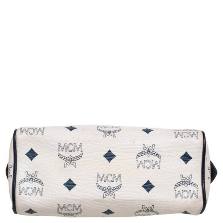 Pre Owned MCM White/Blue Visetos Leather Mini Heritage Crossbody Bag