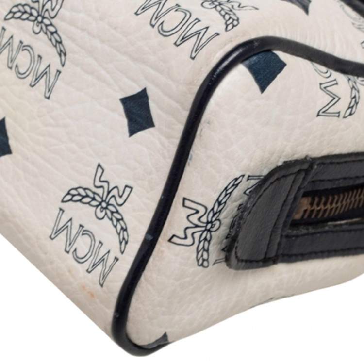 Pre Owned MCM White/Blue Visetos Leather Mini Heritage Crossbody Bag