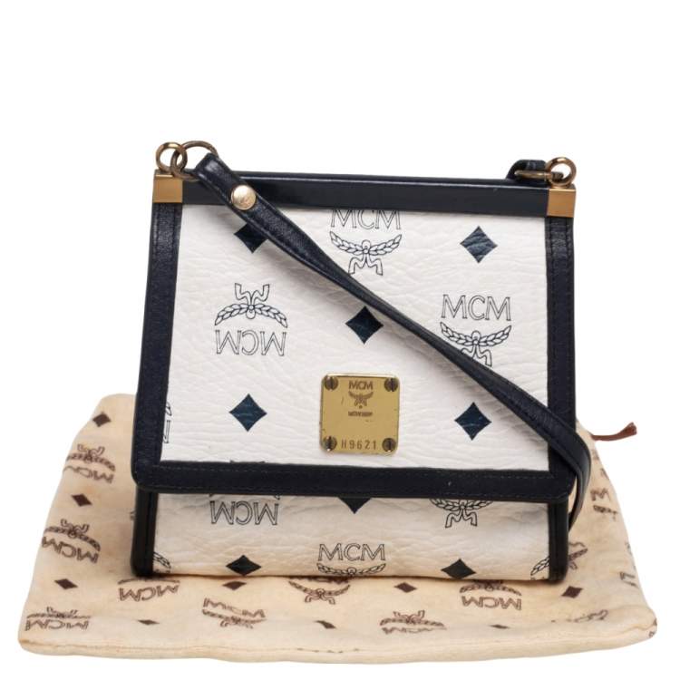 Pre Owned MCM White Visetos Coated Canvas Mini Crossbody Bag