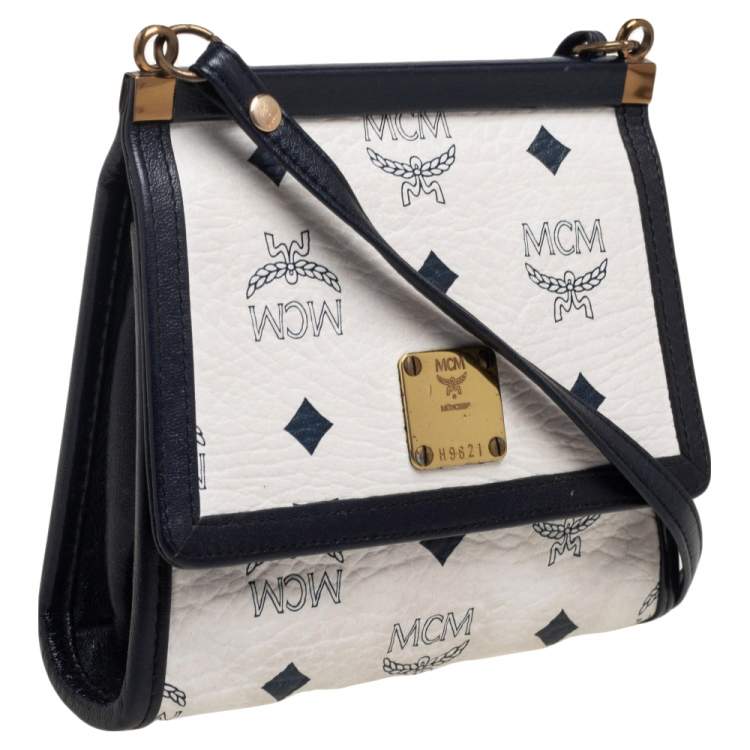 Pre Owned MCM White Visetos Coated Canvas Mini Crossbody Bag