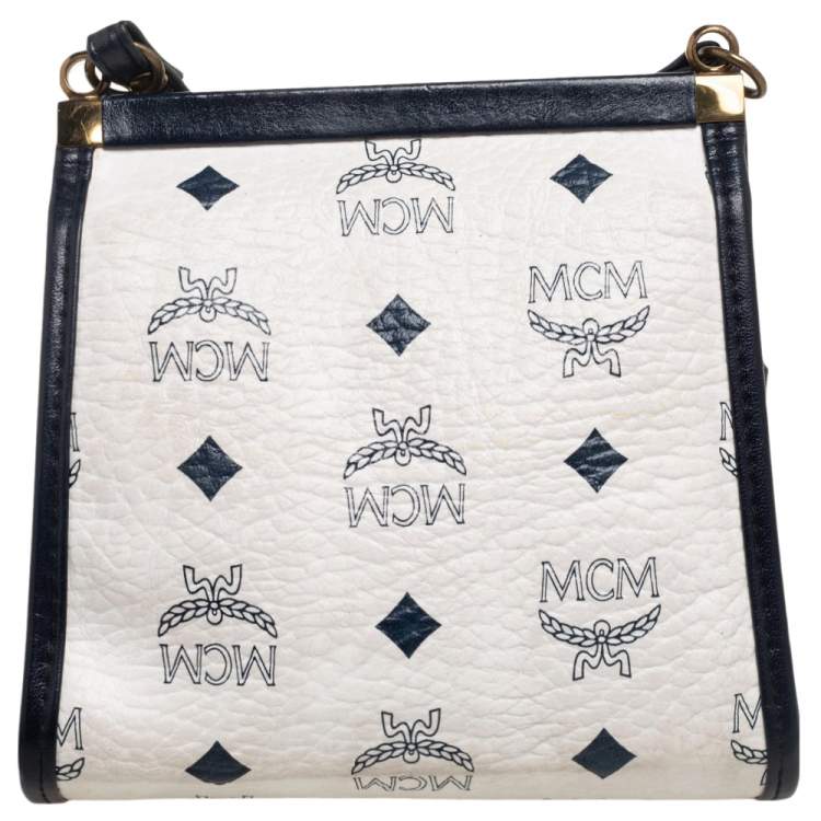 Pre Owned MCM White Visetos Coated Canvas Mini Crossbody Bag