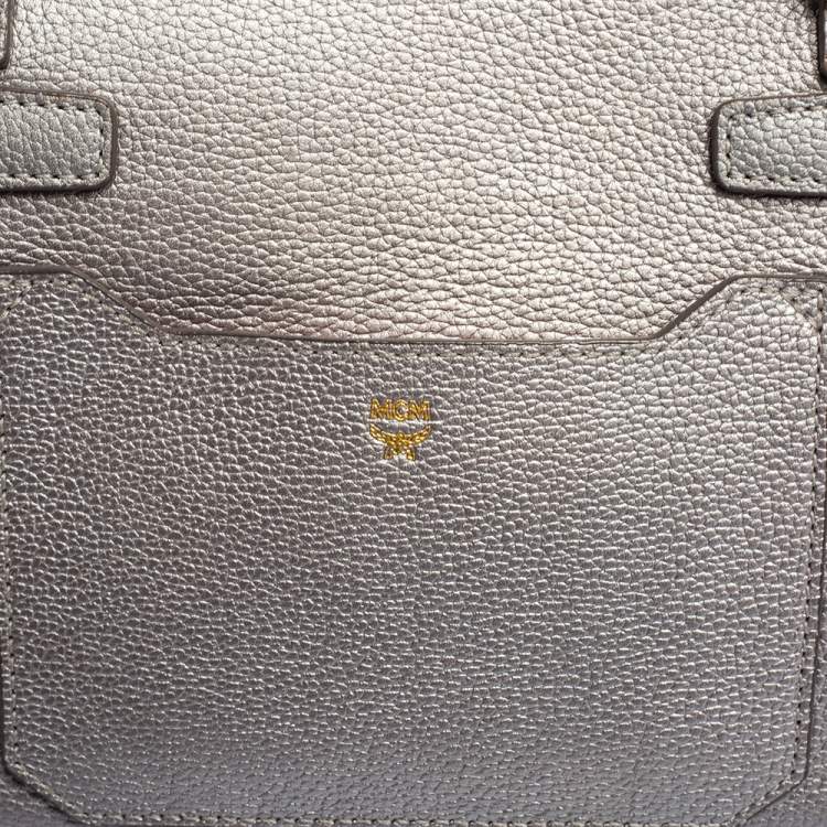Pre Owned MCM Silver Leather Small Milla Top Handle Bag