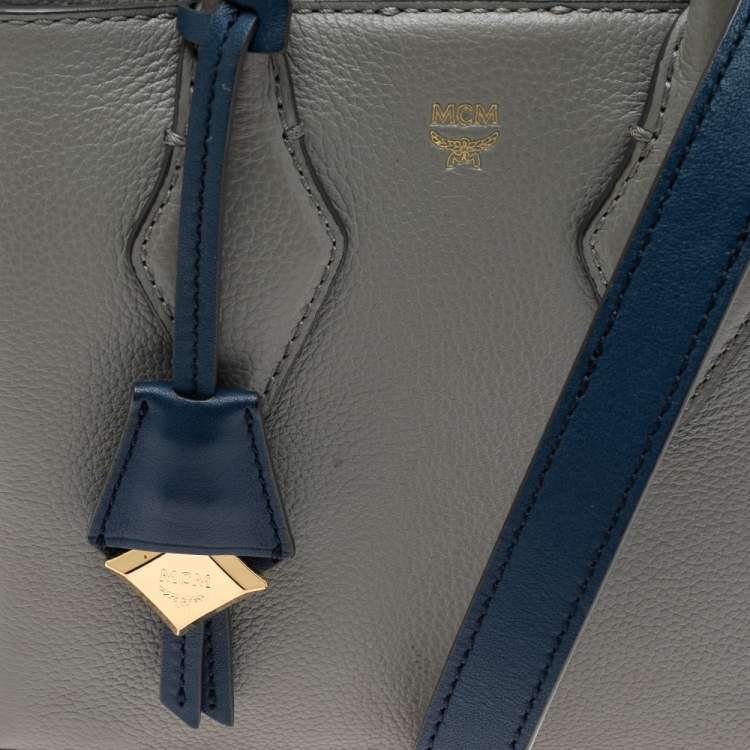 Pre Owned MCM Blue/Grey Leather Mini Milla Tote