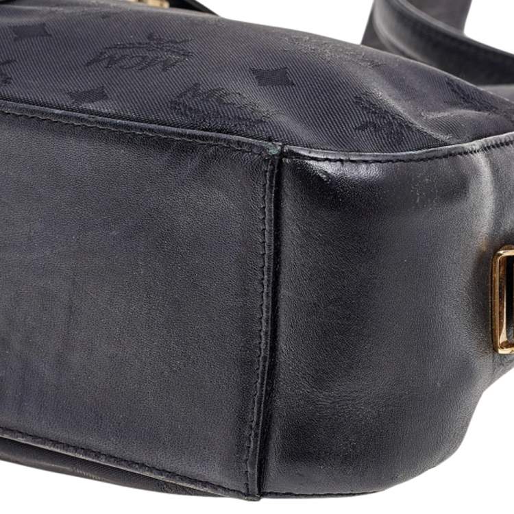 Pre Owned MCM Black Visetos Nylon and Leather Hobo