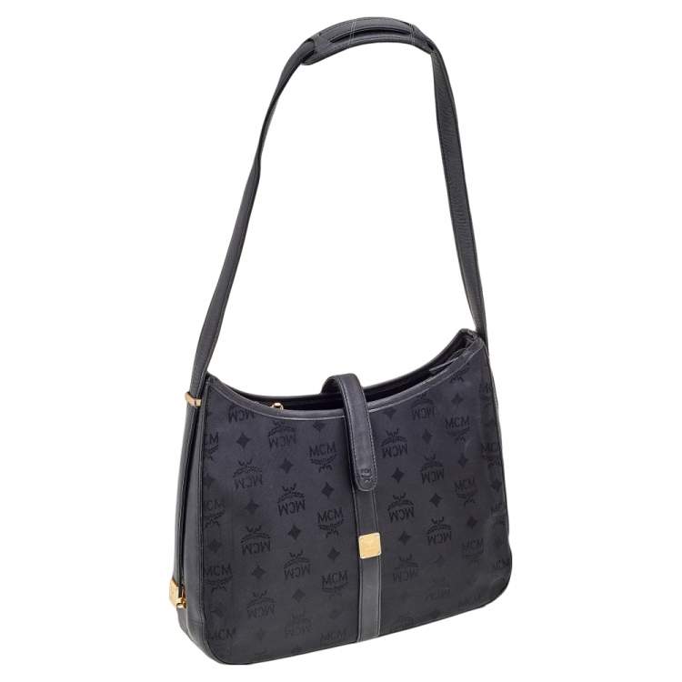 Pre Owned MCM Black Visetos Nylon and Leather Hobo