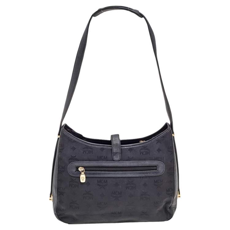 Pre Owned MCM Black Visetos Nylon and Leather Hobo
