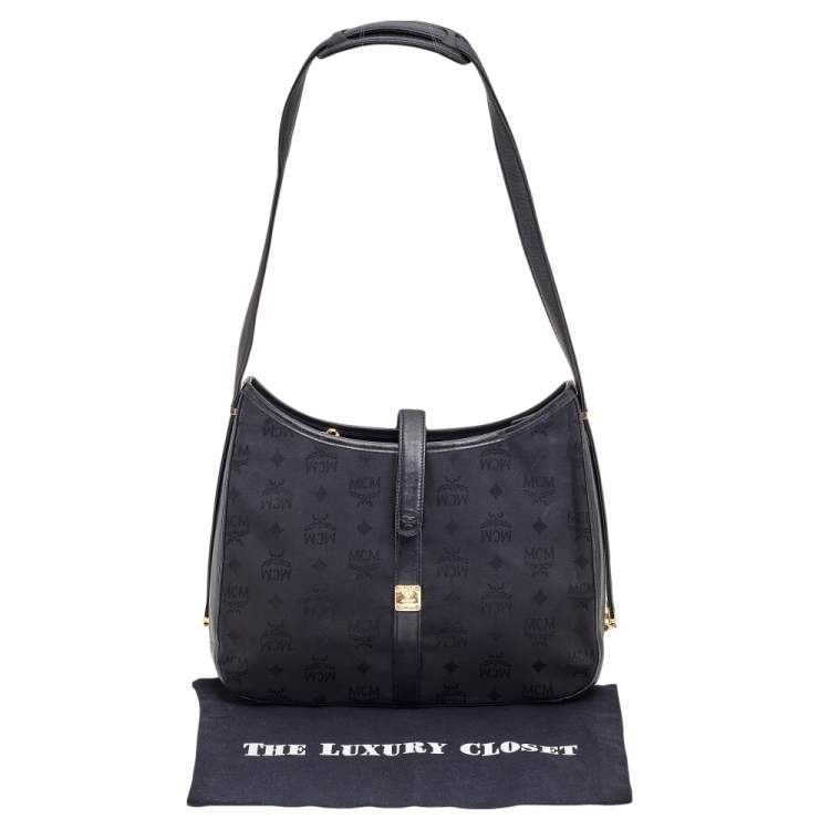 Pre Owned MCM Black Visetos Nylon and Leather Hobo
