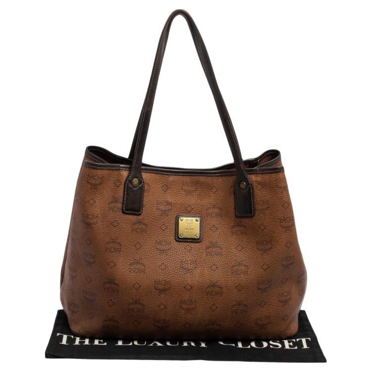 Pre Owned MCM Cognac Visetos Coated Canvas and Leather Shopper Tote
