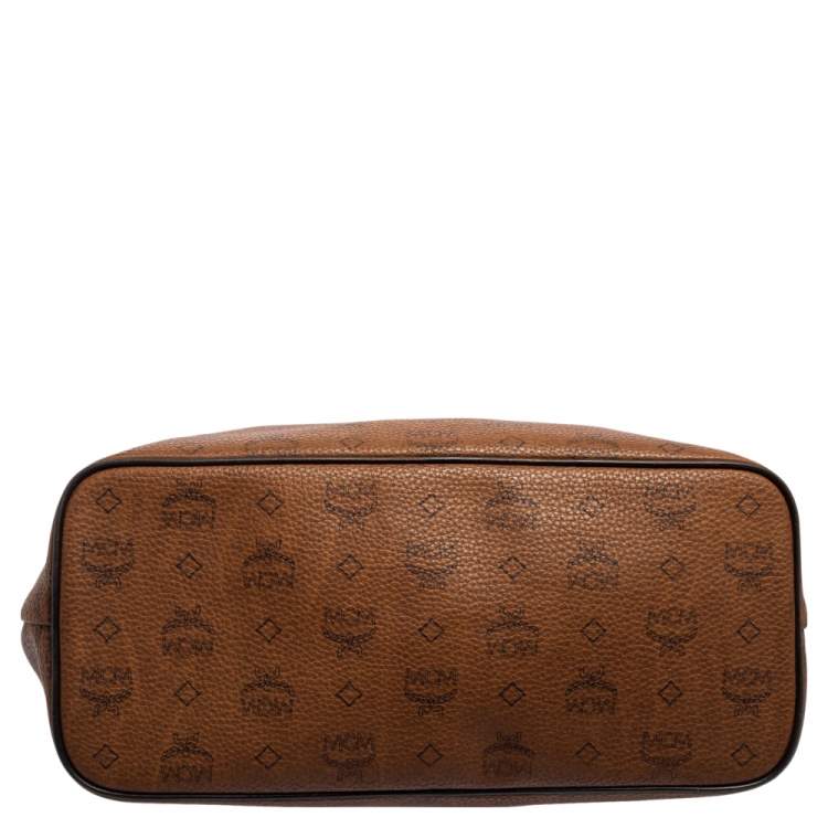 Pre Owned MCM Cognac Visetos Coated Canvas and Leather Shopper Tote