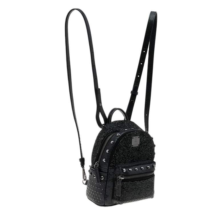 Pre Owned MCM Black Leather X Mini Stark Crystal Embellished Backpack