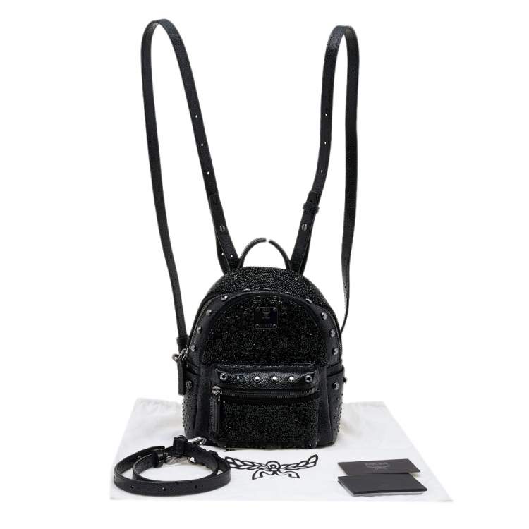Pre Owned MCM Black Leather X Mini Stark Crystal Embellished Backpack