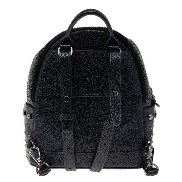 Pre Owned MCM Black Leather X Mini Stark Crystal Embellished Backpack