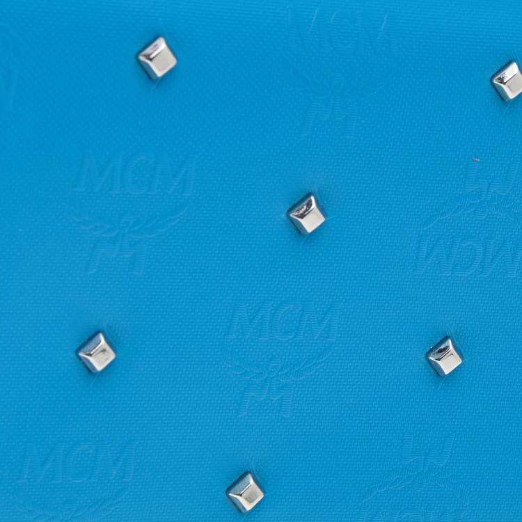 Pre Owned MCM Blue Coated Canvas Studded Claudia Trifold Wallet