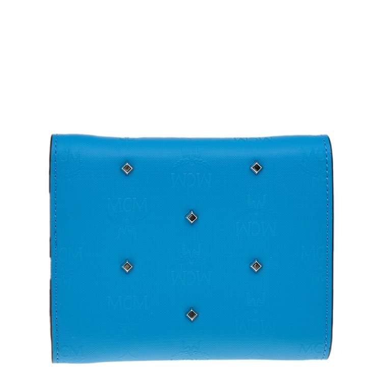 Pre Owned MCM Blue Coated Canvas Studded Claudia Trifold Wallet