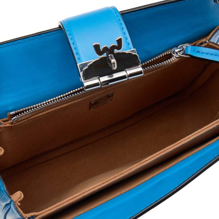 Pre Owned MCM Blue Leather Studded Box Shoulder Bag