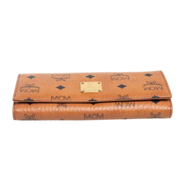 Pre Owned MCM Cognac Visetos Coated Canvas Heritage Flap Continental Wallet