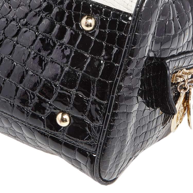 Pre Owned MCM Black & White Diamond Pattern Leather Enamel Satchel