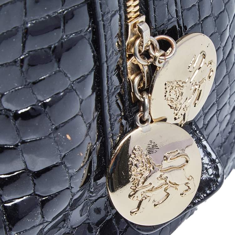 Pre Owned MCM Black & White Diamond Pattern Leather Enamel Satchel
