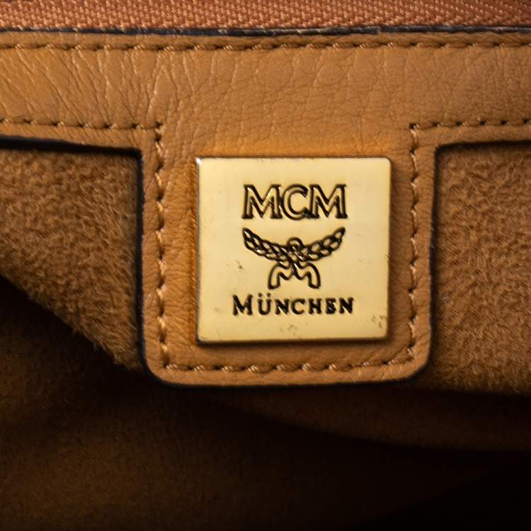 Pre Owned MCM Cognac Visetos Coated Canvas and Leather Studded Satchel