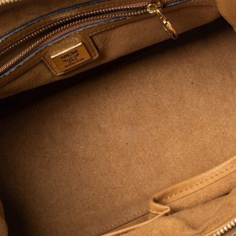 Pre Owned MCM Cognac Visetos Coated Canvas and Leather Studded Satchel