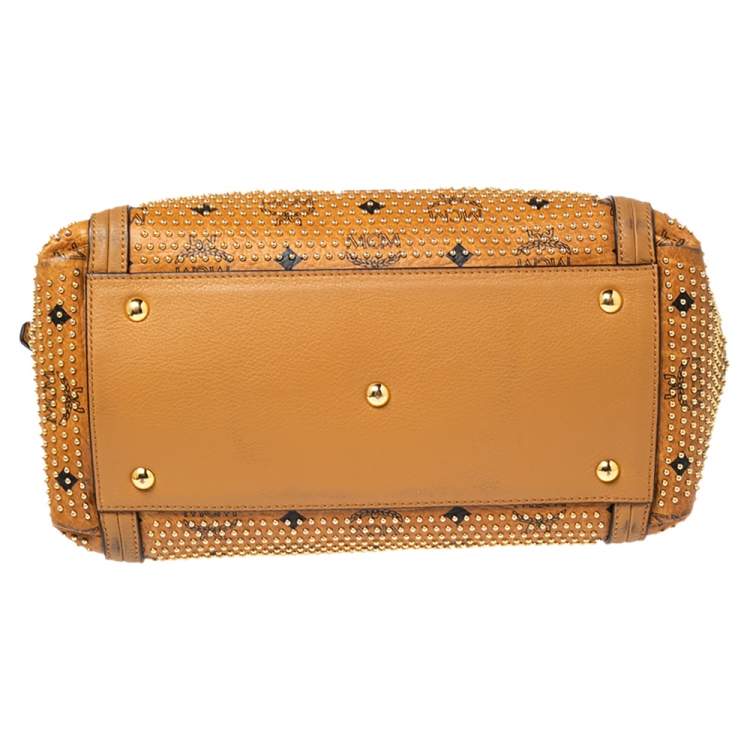 Pre Owned MCM Cognac Visetos Coated Canvas and Leather Studded Satchel
