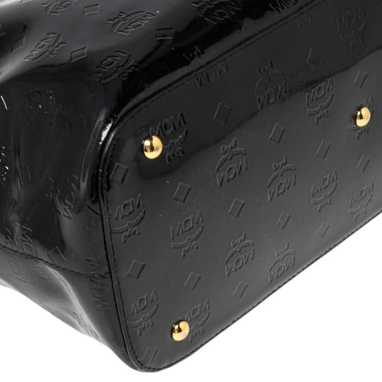 Pre Owned MCM Black Signature Embossed Patent Leather Tote