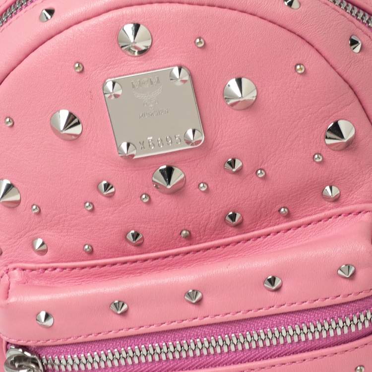 Pre Owned MCM Pink Leather X Mini Studded Stark-Bebe Boo Backpack