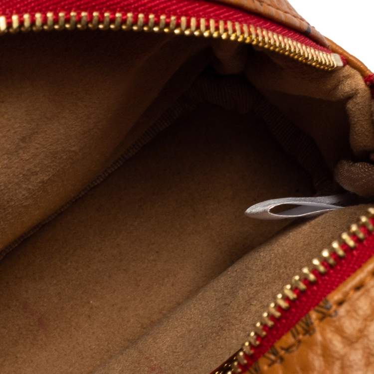 Pre Owned MCM Cognac Visetos Coated Canvas and Leather Backpack Wristlet Pouch 