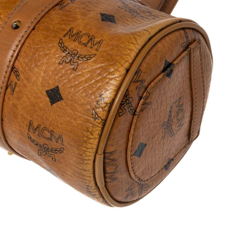 Pre Owned MCM Cognac Visetos Coated Canvas and Leather Essential Barrel Bag